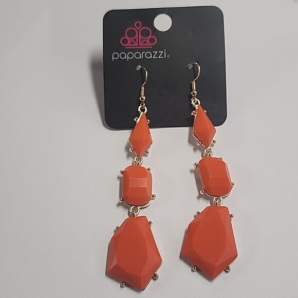 Paparazzi Earrings Orange Dangle Drop Womens Jewelry - Picture 1 of 1
